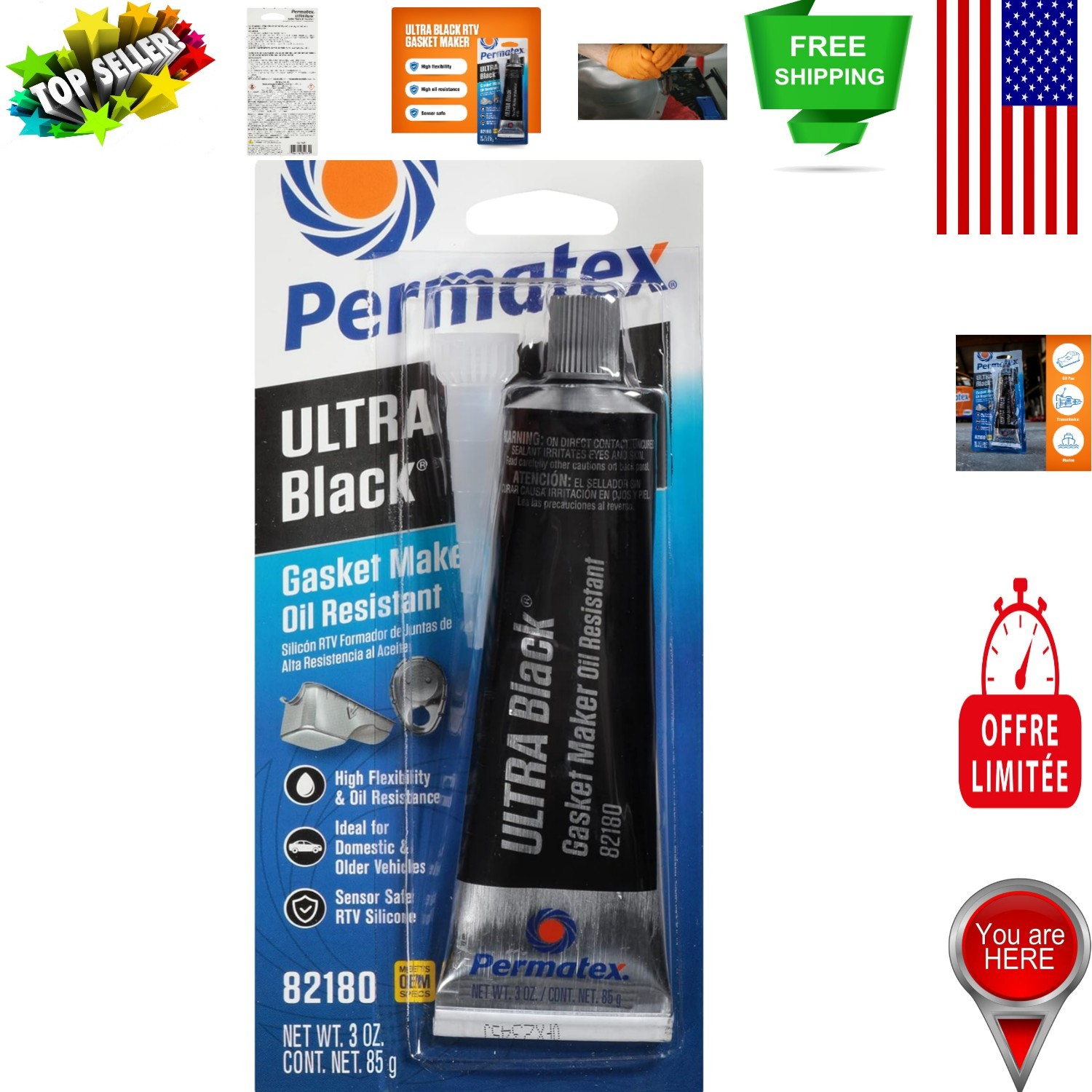 3 oz Ultra Black RTV Silicone Gasket Maker for Automotive - High Flex & Durable