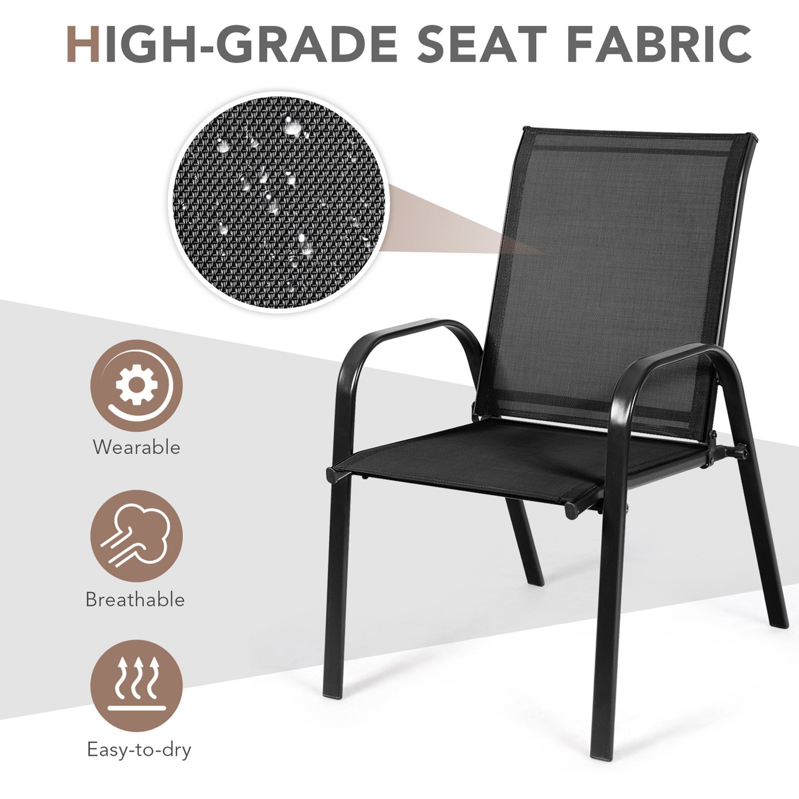 Set of 4 Patio Chairs Dining Chairs w/ Steel Frame Yard Outdoor Black