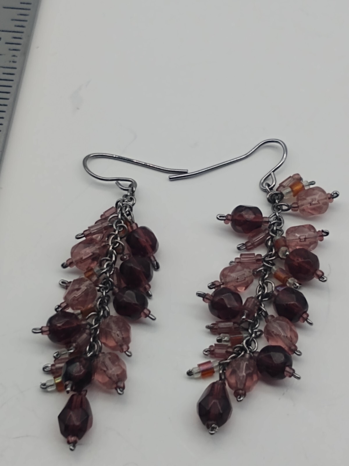 Vintage purple bead dangle earrings cute Boho