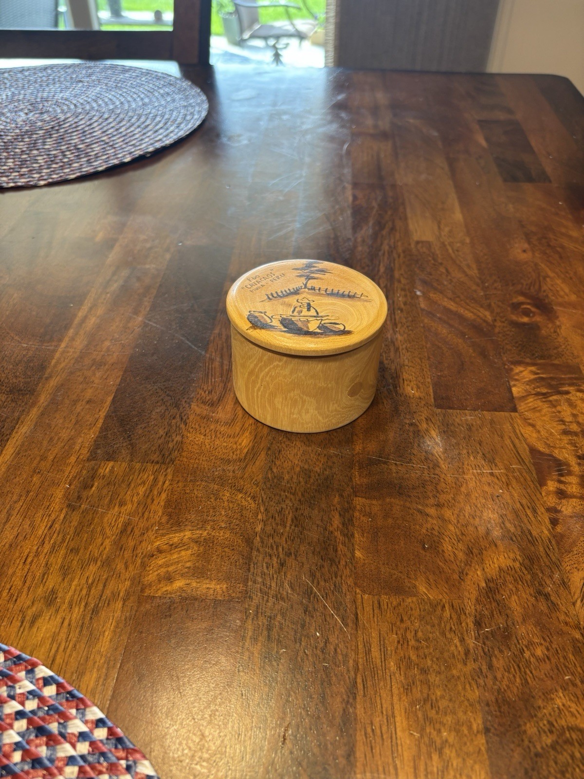 Vintage Peruvian handmade round  trinket box