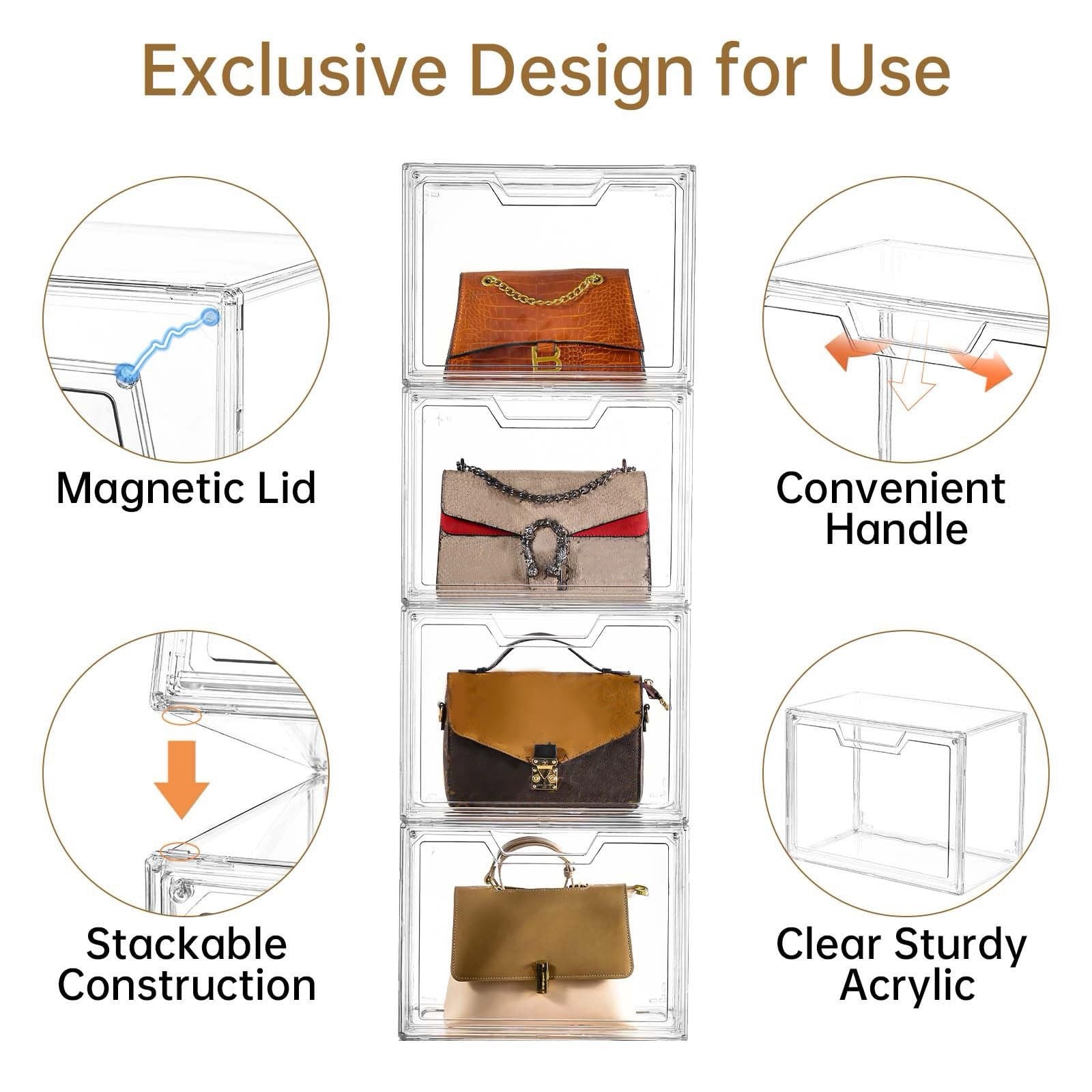 Stackable Storage Bins, Clear Acrylic Display Case, 06-Boxes With Lids