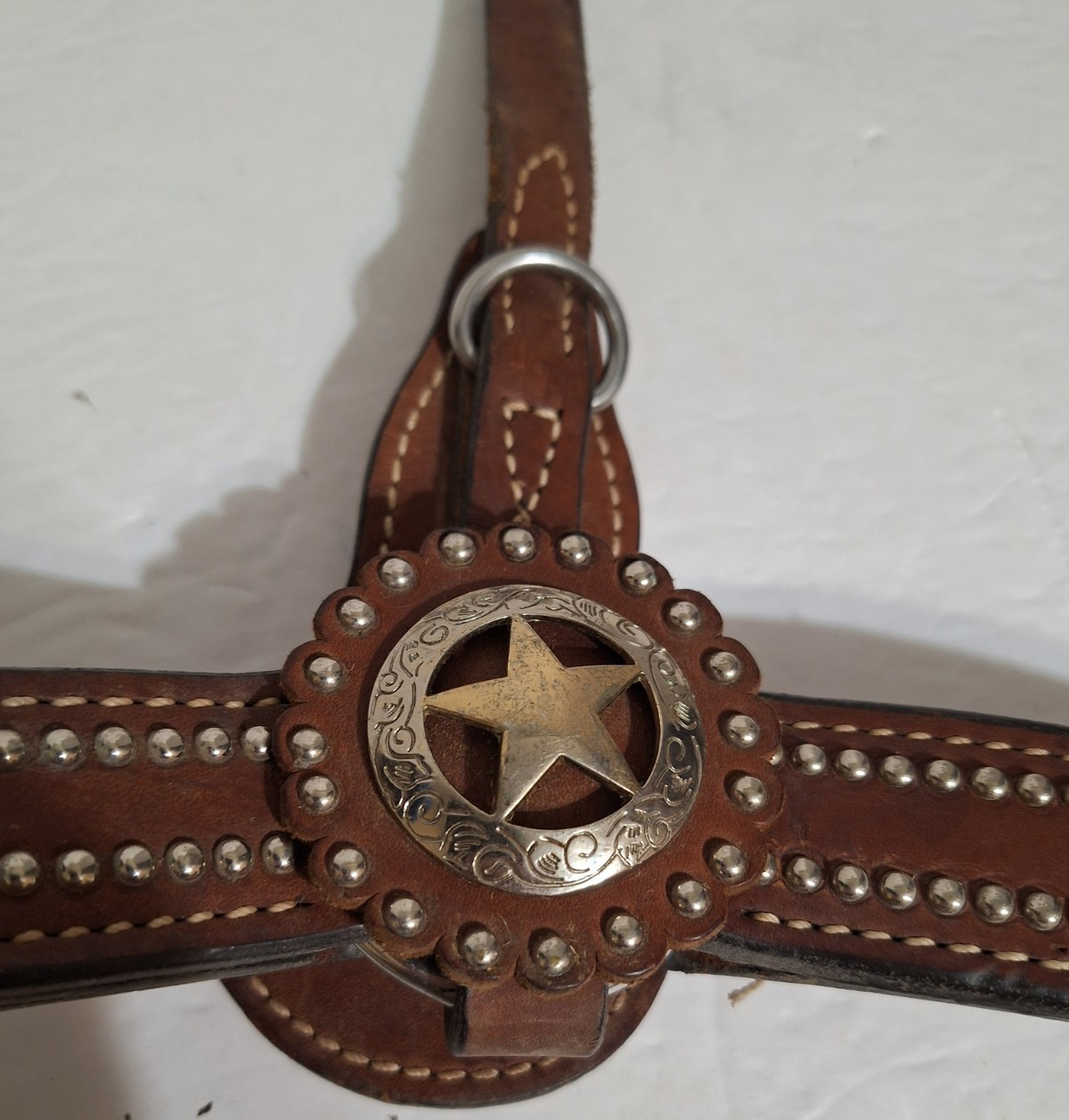 Vintage Leather Breast Collar Silver Star Concho With Studs