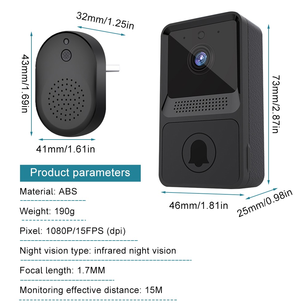Smart Wireless WiFi Doorbell Intercom Video Camera Door Bell Chime Security