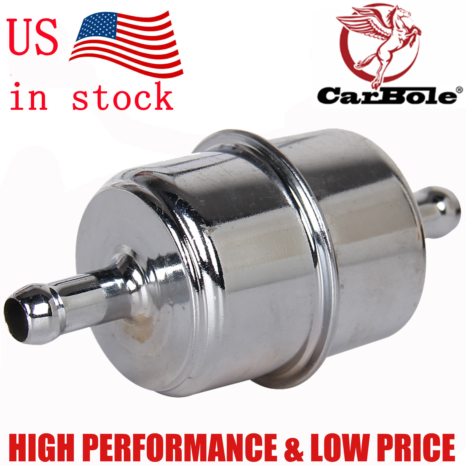 Chrome Canister Fuel Filter Fits for 3/8" Hose Carburetor Inline Car Gas Filter