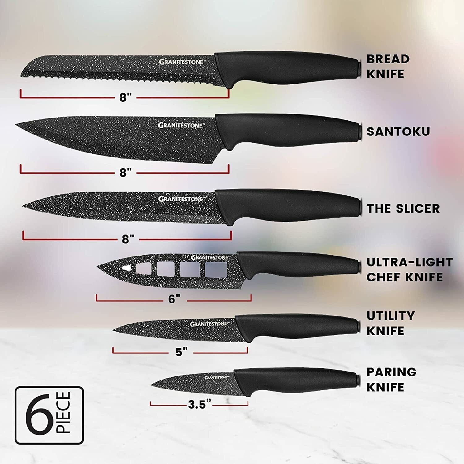 Nutriblade 6 PC Knife Set by Granitestone, Professional Kitchen Chef�s Knives