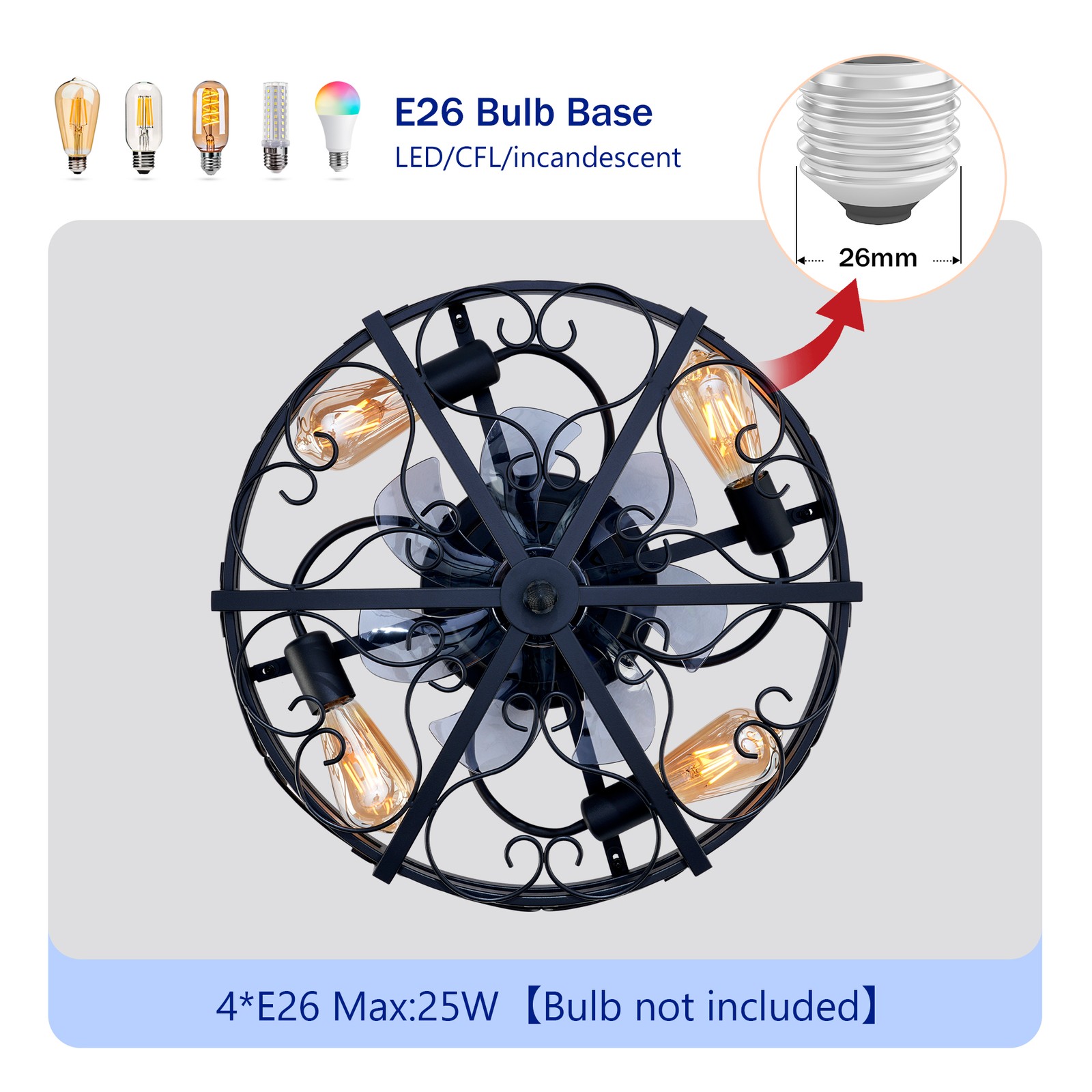20'' Mounting Type Ceiling Fan,Reversible Motor, DC Remote Control,Speed Ceiling