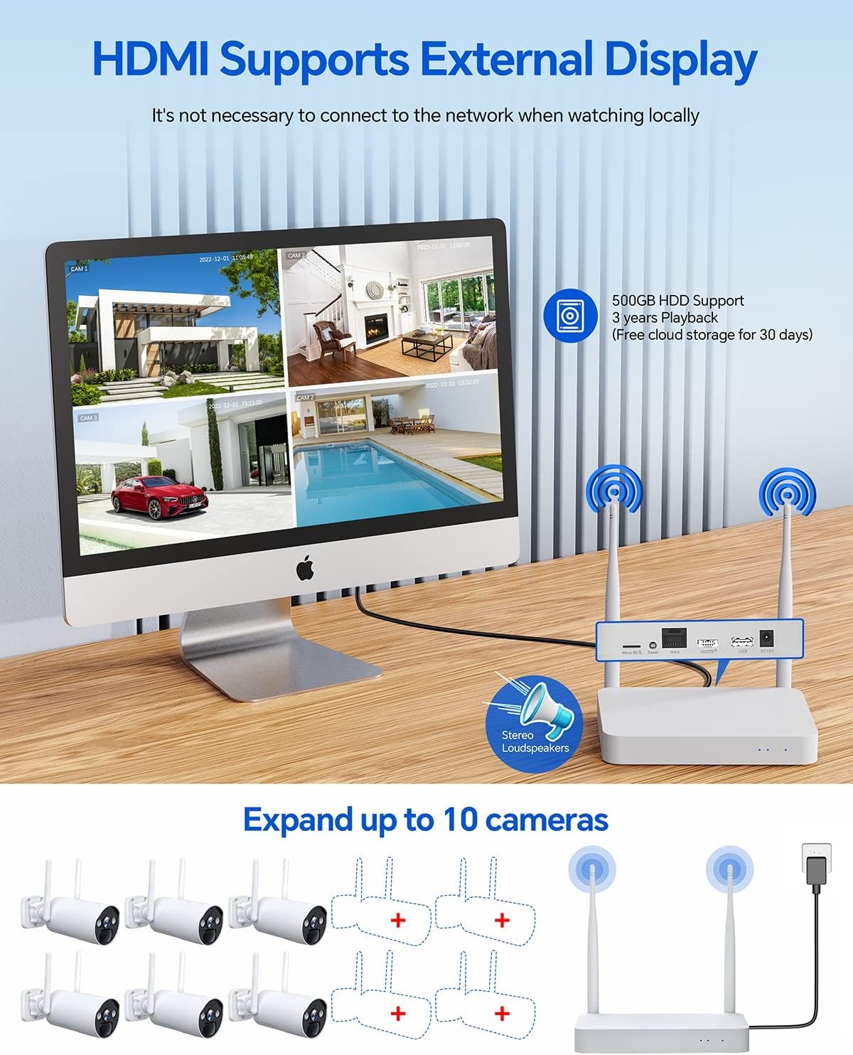 4MP Wireless Security Camera System Wifi Solar Battery Powered 2 Way Audio Cams