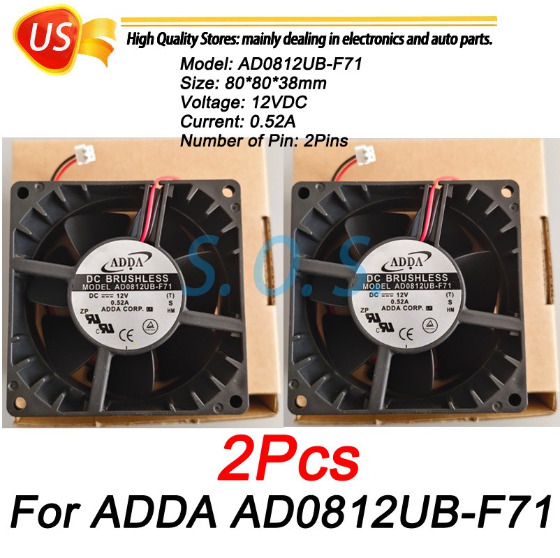2PCS For ADDA AD0812UB-F71 AD0812UBF71 Double Ball Chassis Cooling Fan 12V 0.52A