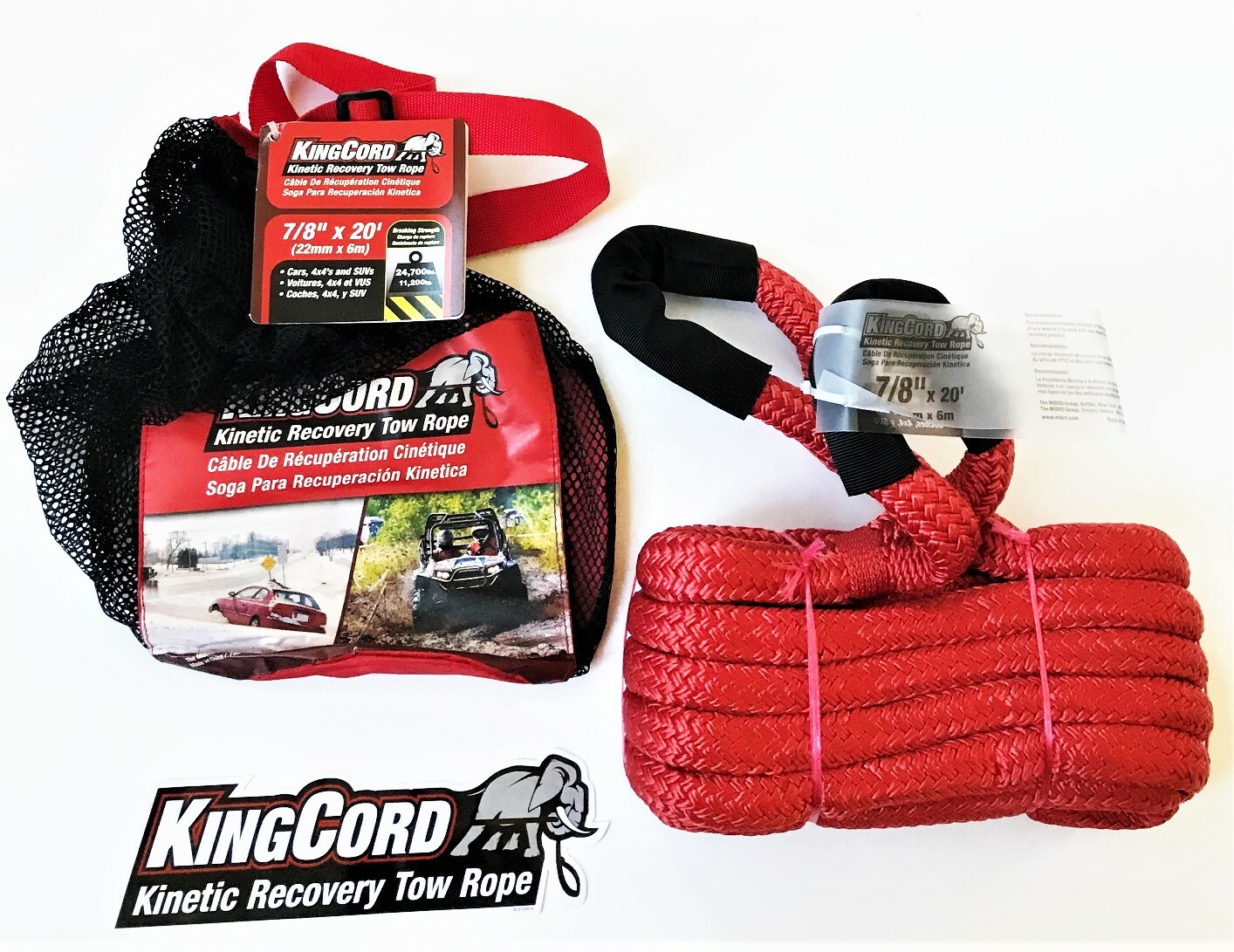 KINGCORD 7/8" X 20' KINETIC ENERGY JEEP 4X4 TRUCK TOW ROPE 24700 LB STRAP SNATCH