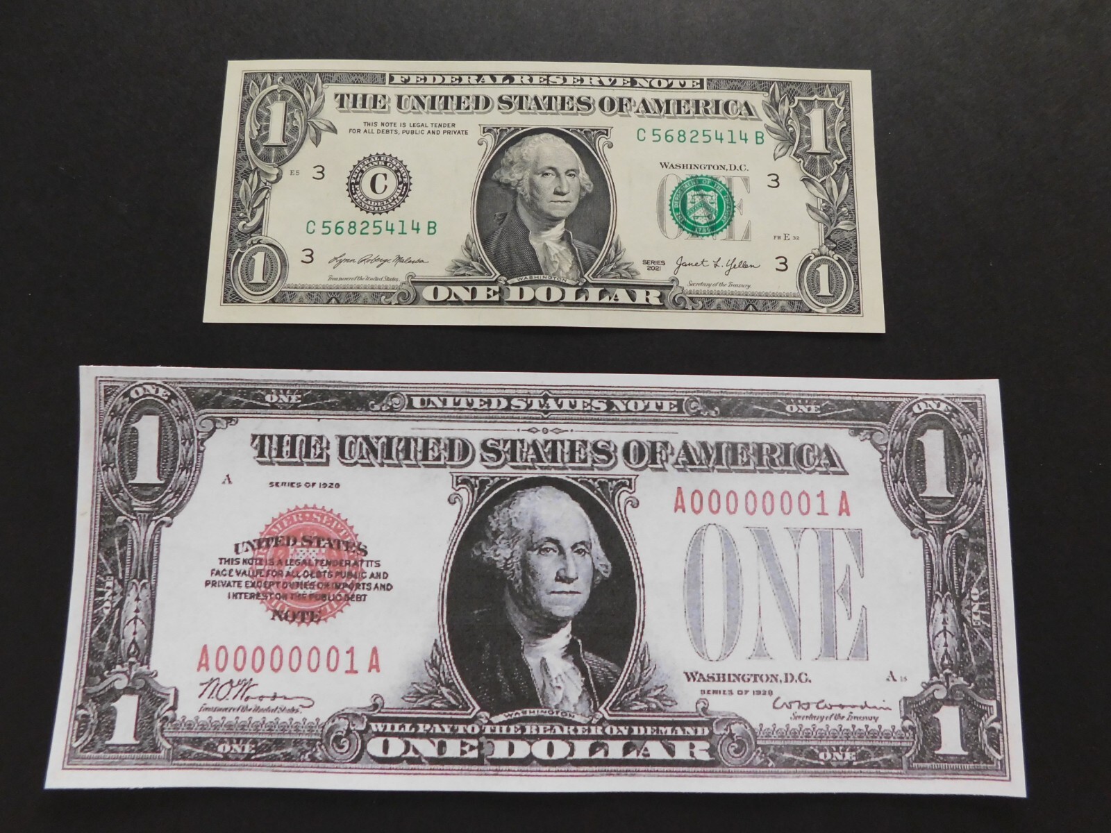 1920 US $1 DOLLAR BILL BANK NOTE PHOTO COPY LARGE SIZE RED SEAL PLAY MONEY NEW.