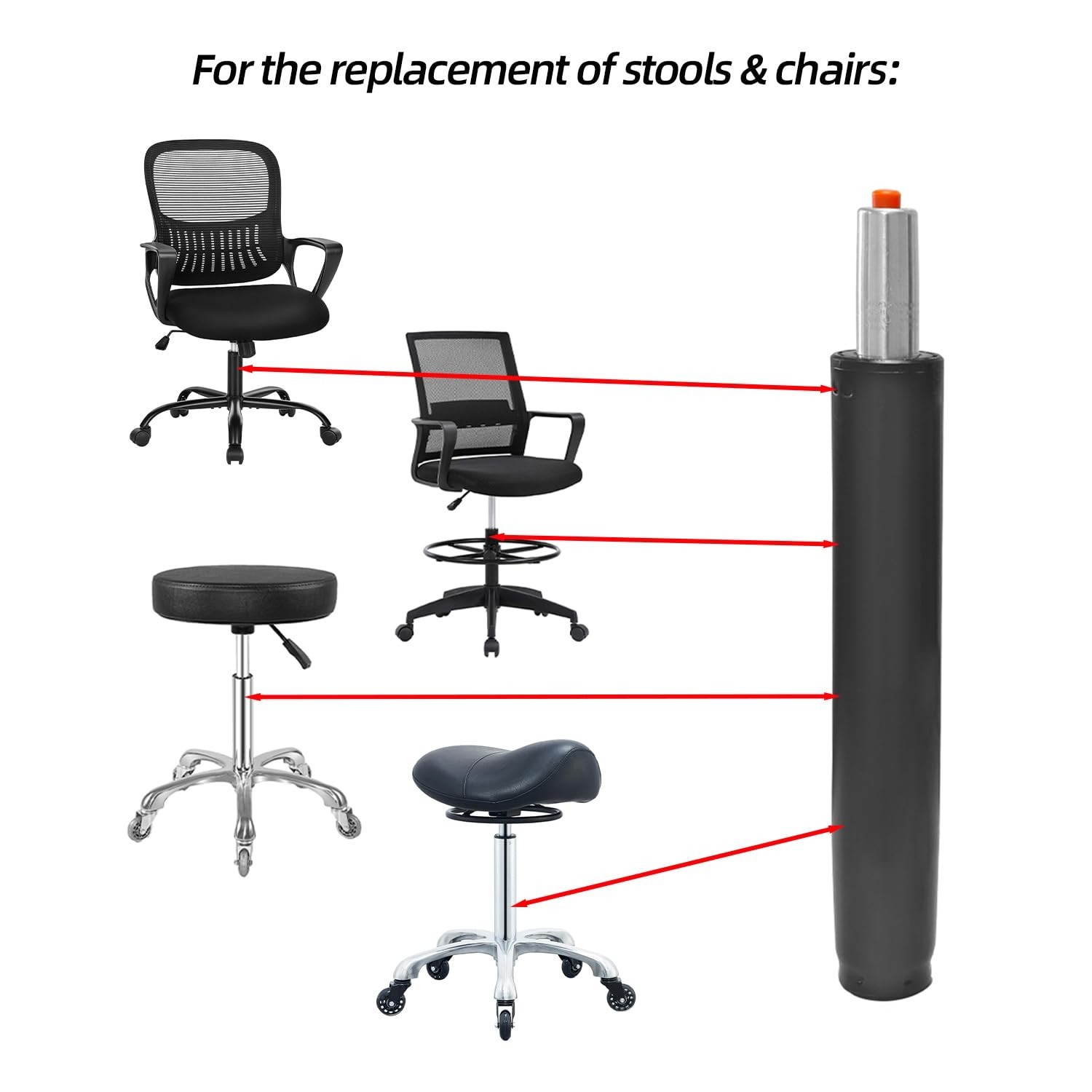 Reliable 8-inch Stroke Gas Lift Cylinder for Gaming & Office Chairs - 450 lbs