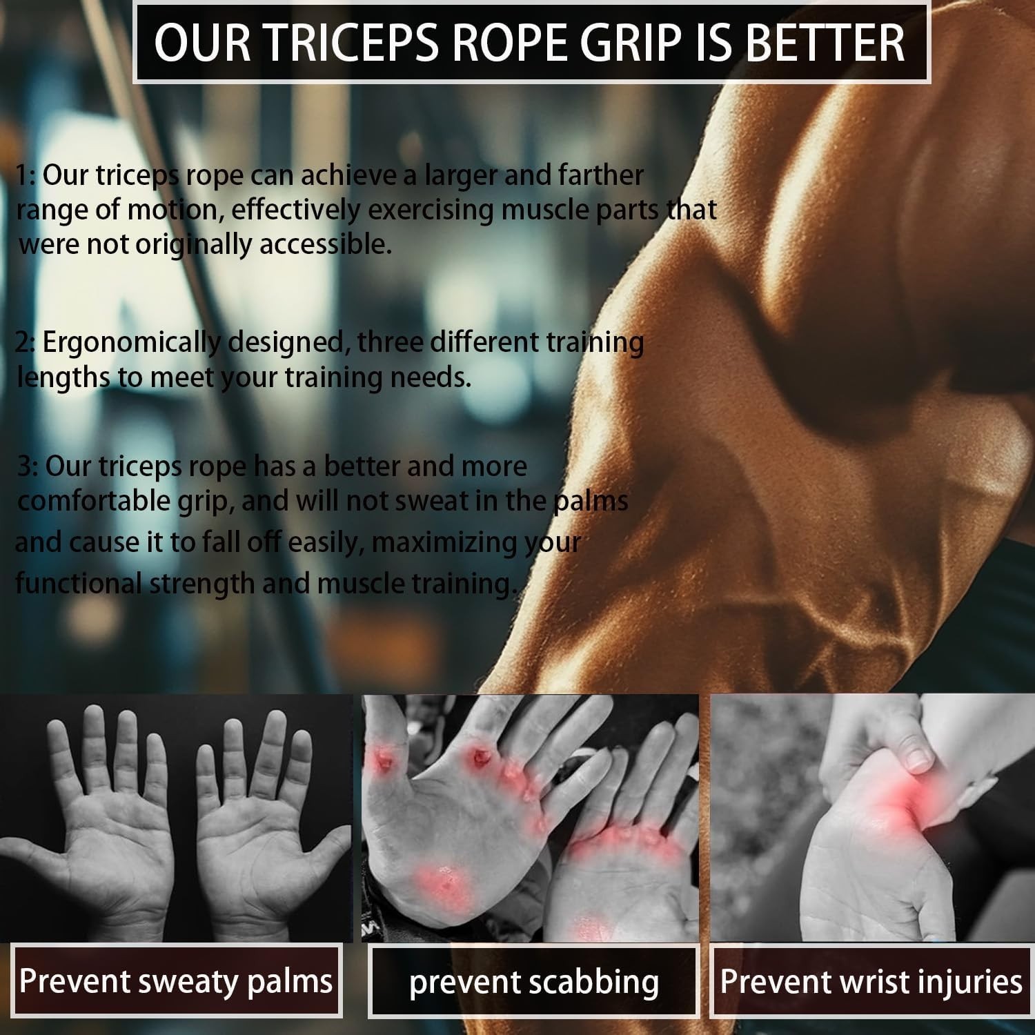 Tricep Rope Cable Attachment Pull Down Facepull Strength Arm Training Straps Gym