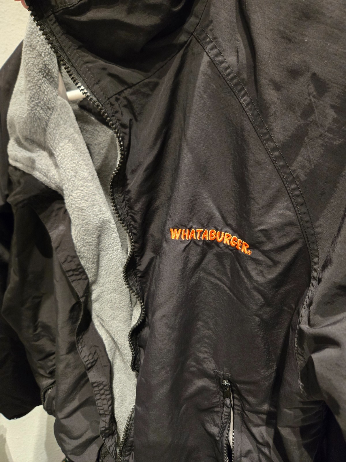 Whataburger Embroidered Jacket Men Medium Black Fleece Lined Full Zip