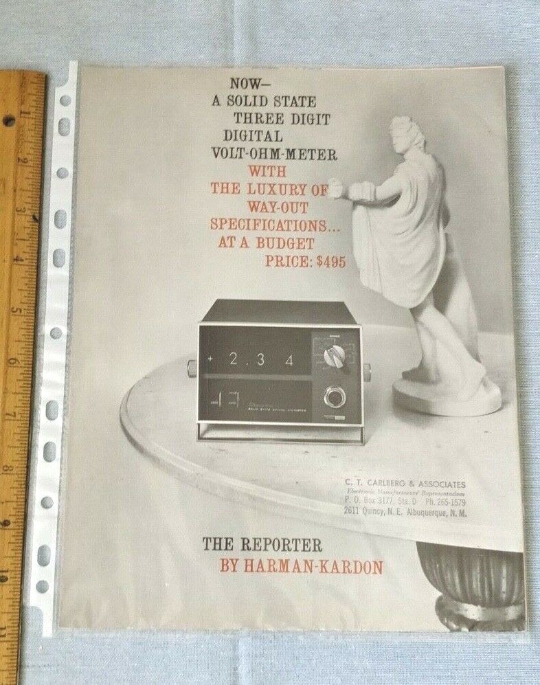 1960's The Reporter Harman Kardon ~ Volt-ohmmeter ~ Advertising Brochure Specs
