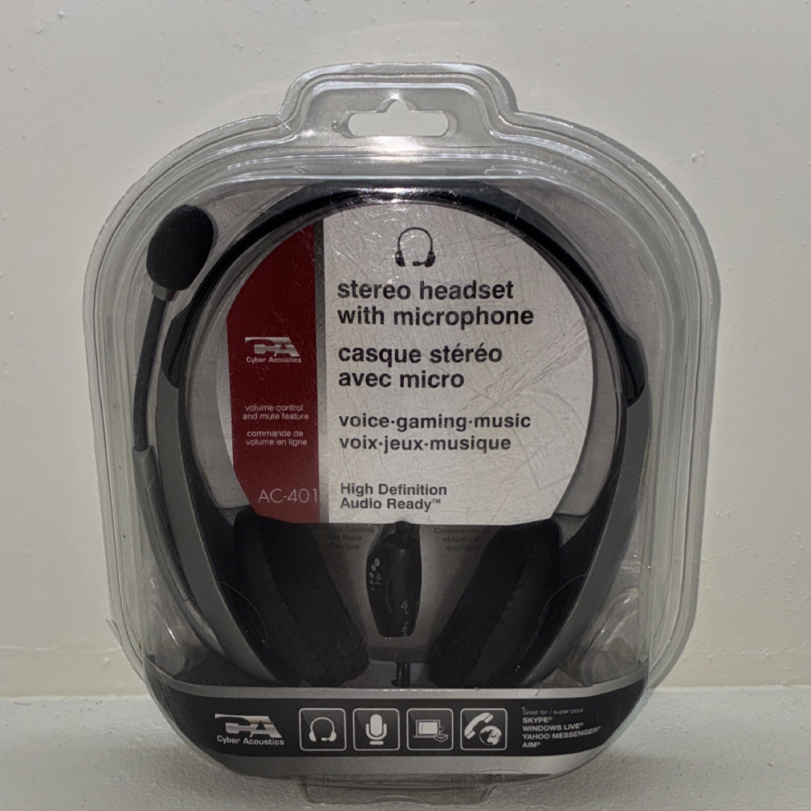 Cyber Acoustics AC-401 Stereo Headset 3.5mm Boom Mic Noise Cancel Black/Gray