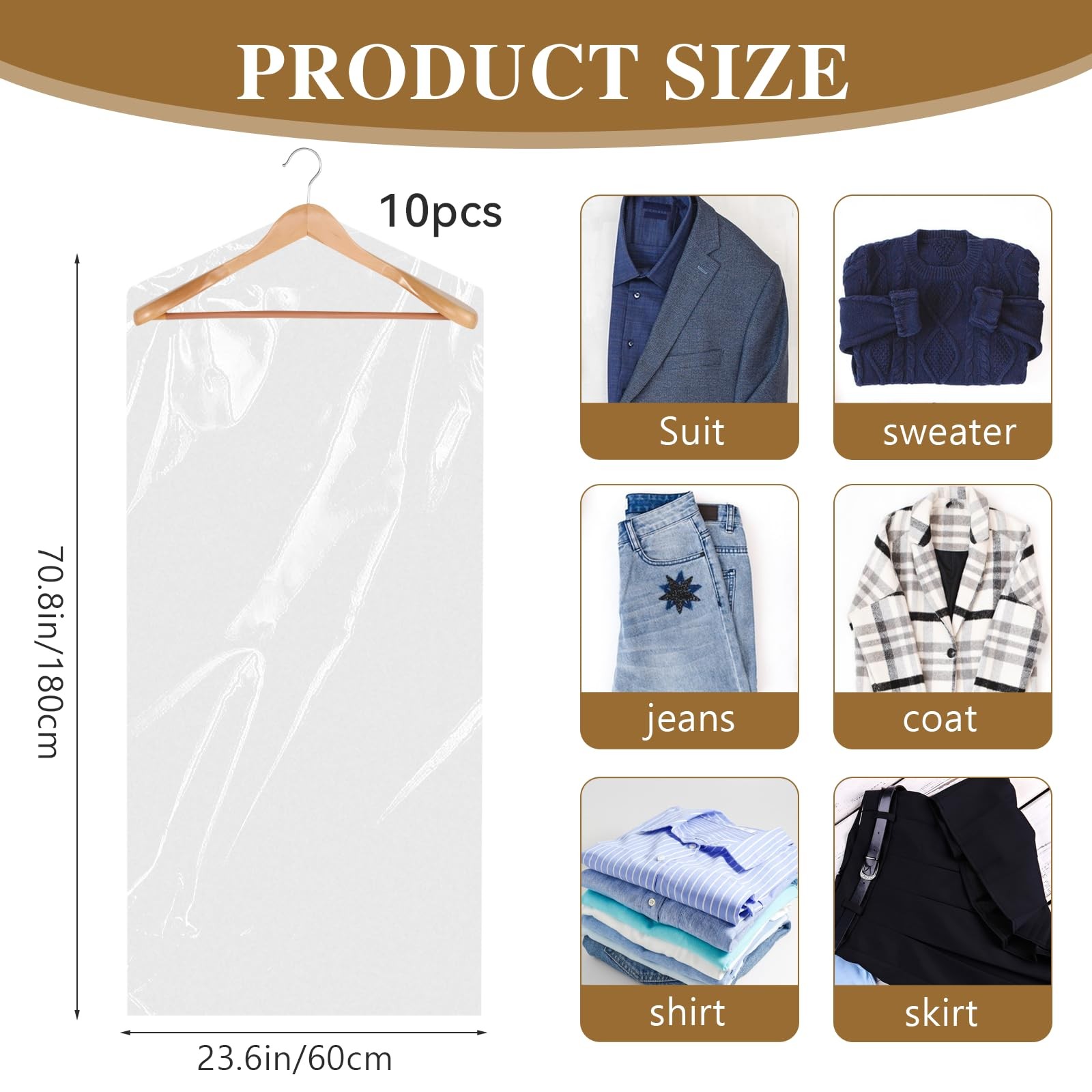 10 Pack Long Dress Covers 71 Inch Garment Bags for Hanging 10pcs 60x180cm