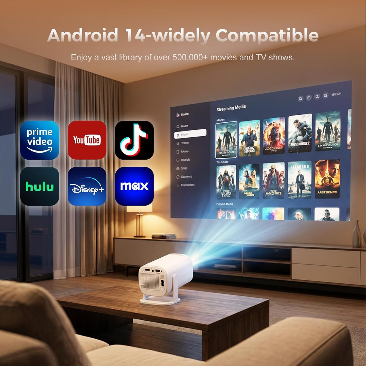 Mini Smart Projector 4K Support WiFi 6 Bluetooth Android Portable Home Theater