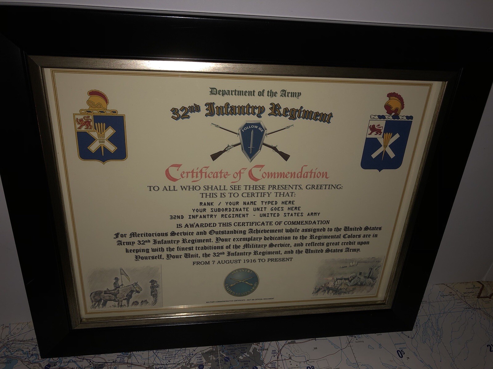 32ND INFANTRY REGIMENT / COMMEMORATIVE - CERTIFICATE OF COMMENDATION
