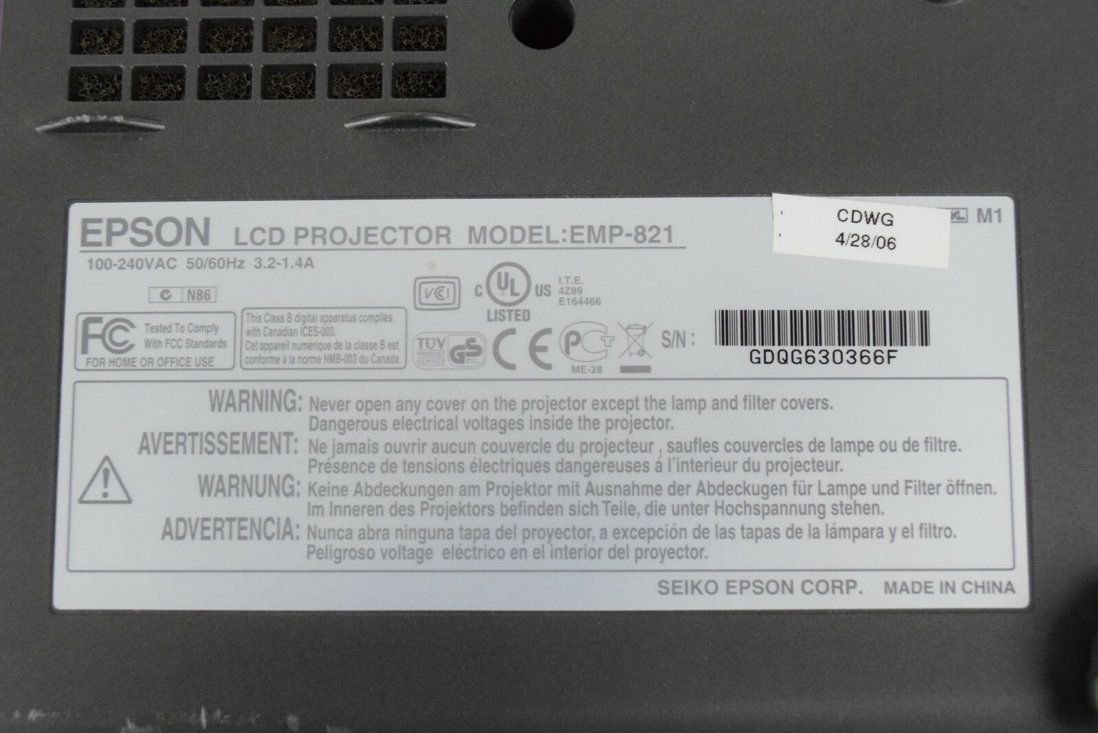 Epson Powerlite EMP-821 Multimedia 3LCD Projector