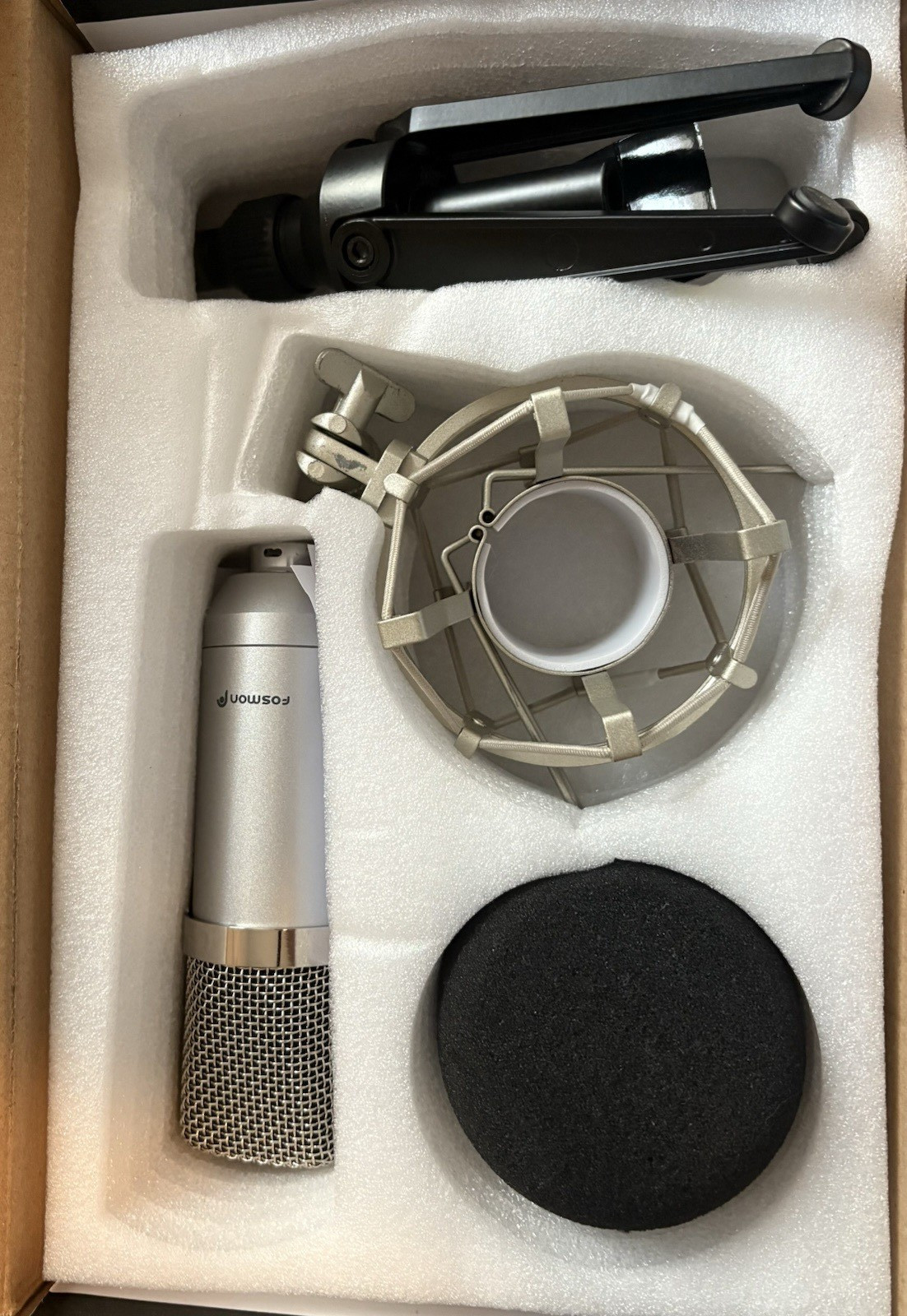 Fosmon Large Diaphragm Condenser Studio Mic, Mountable, Silver, 3.5mm Wired