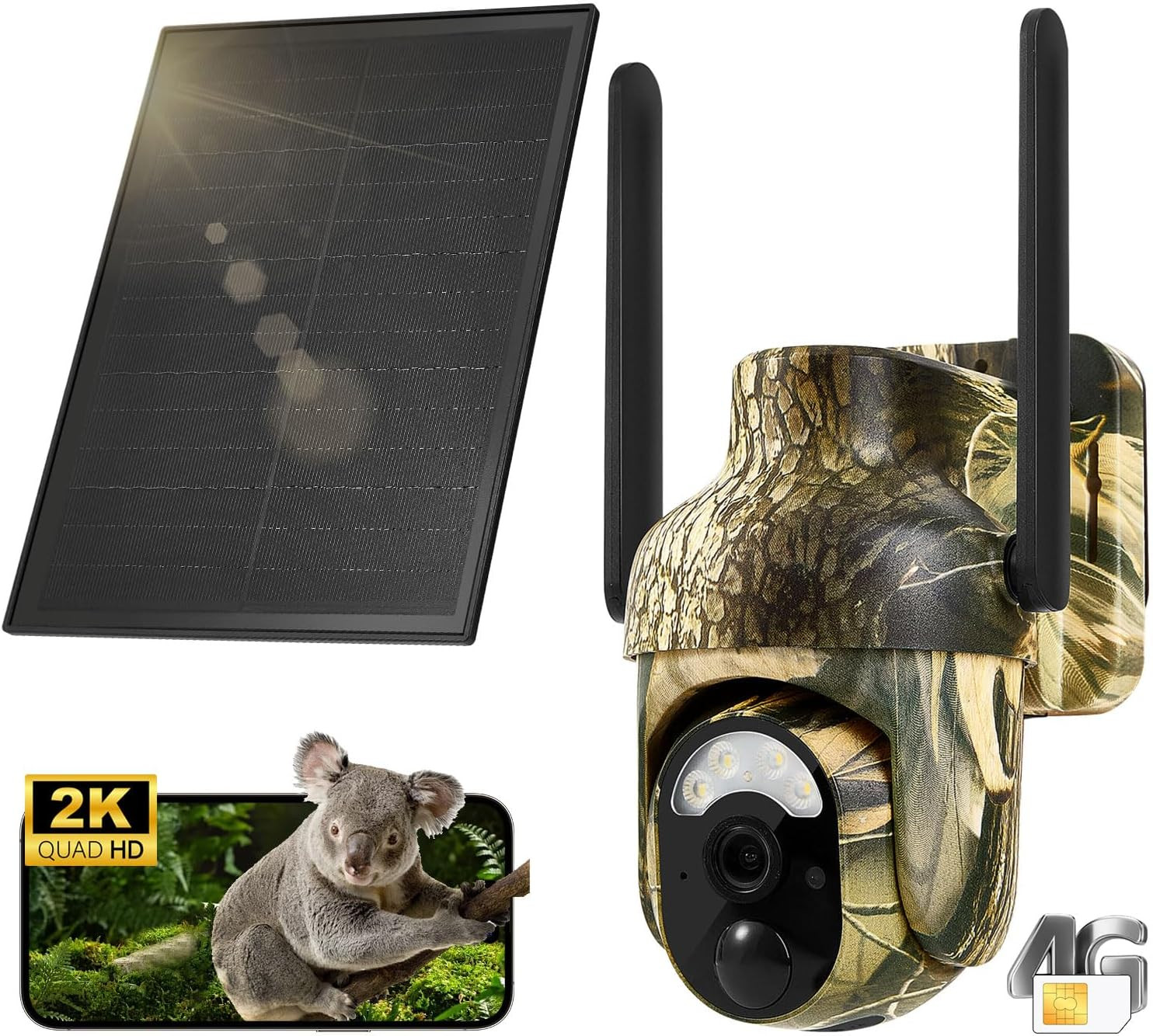 4G LTE Cellular Trail Camera, Built-In SIM Card, Solar Powered Game Camera | 2K
