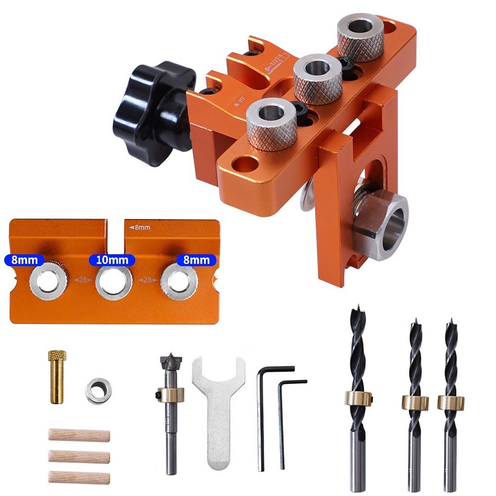 Adjustable Wood Dowel Punch Locator Doweling Jig Pocket Hole Drill Set