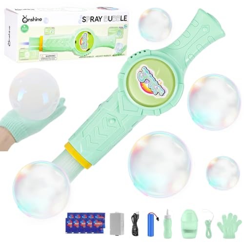Fog Bubble Machine, Smoke Bubble Wand Machine Rechargeable with Lights & Green