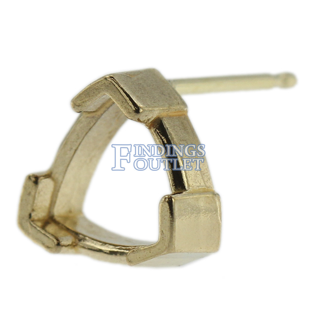 14k Yellow Gold V-End Trillion Stud Earring Mounting Setting Push Back Post