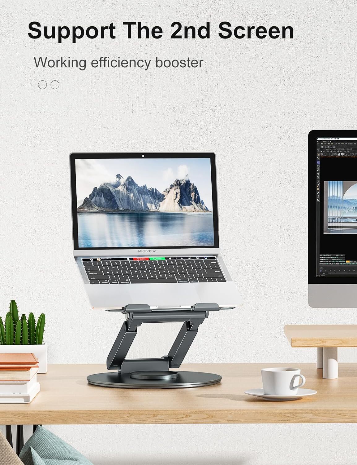 Desktop Retractable Laptop Stand with 360° Swivel Base - Gray