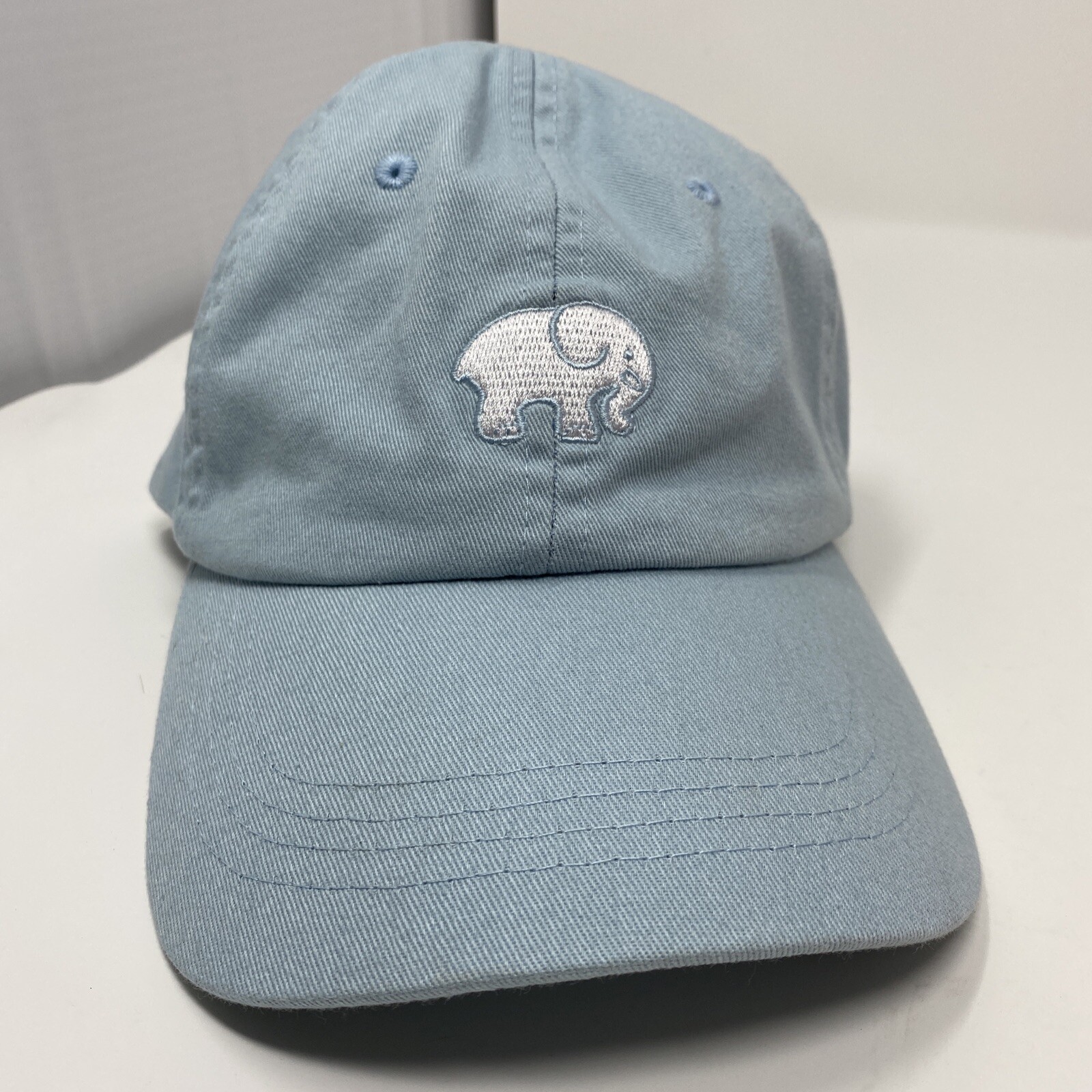 Ivory Ella Sky Blue w Logo White Embroidery Hat Cap Strap buckle Metal CottonEUC
