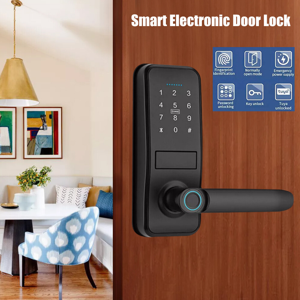 Juego de cerradura de puerta con manilla huella dactilar WiFi entrada sin llave