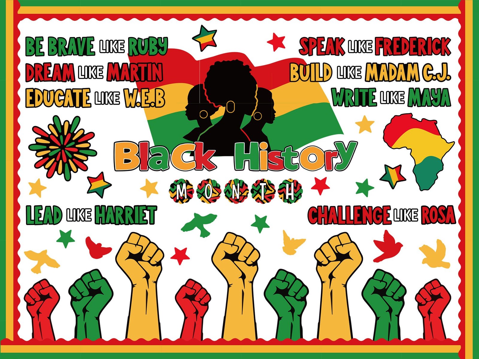 118Pcs Juneteenth Bulletin Board Decoration Set Black History Month Flag African