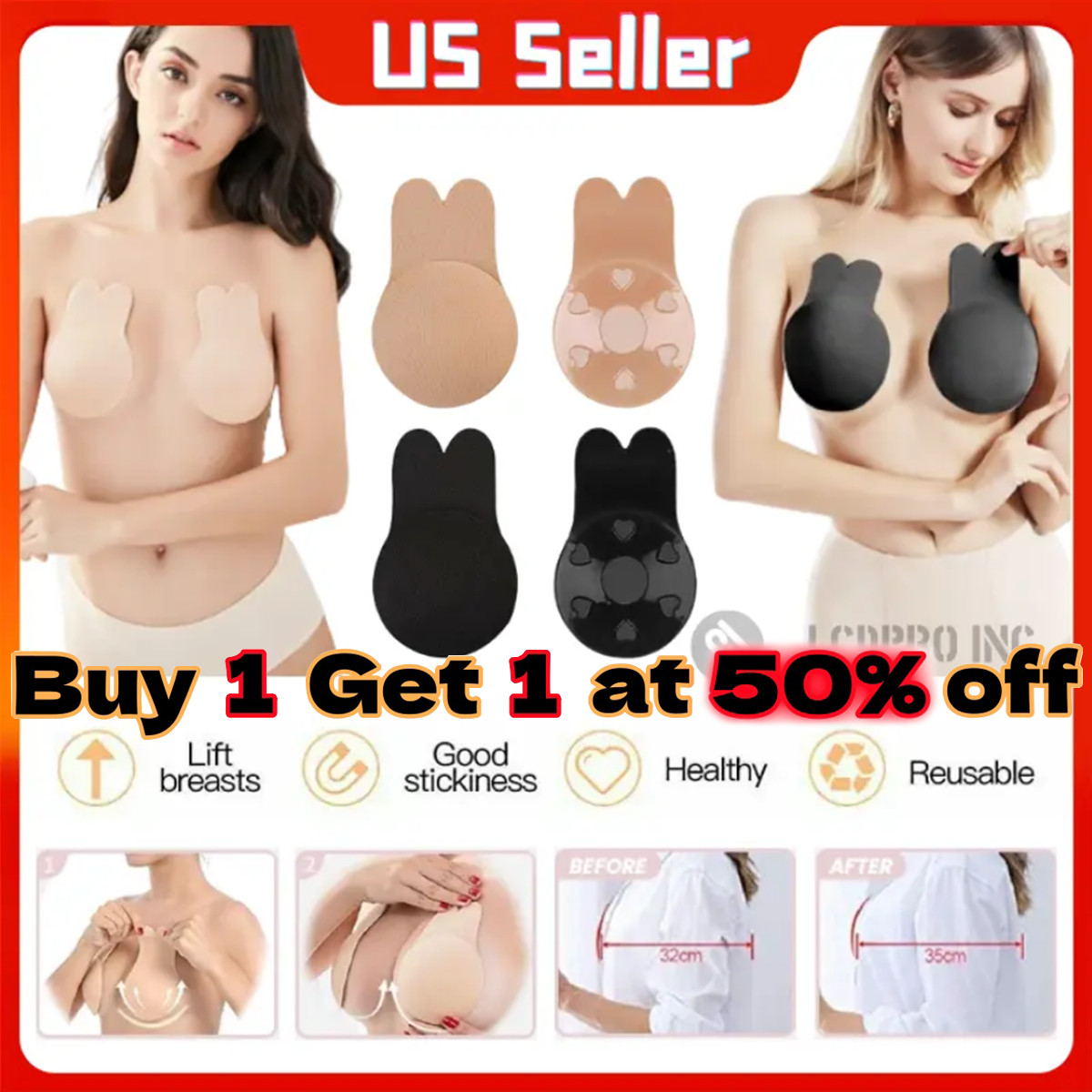 Invisible Bra Silicone Adhesive Lift Rabbit Reusable Push up Nipple Cover Sticky