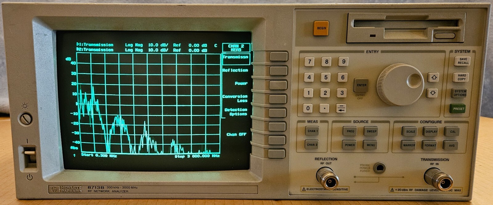 HP Agilent Keysight 8713B Network Analyzer 300kHz - 3GHz Opt 1C2 BASIC Prog Lang