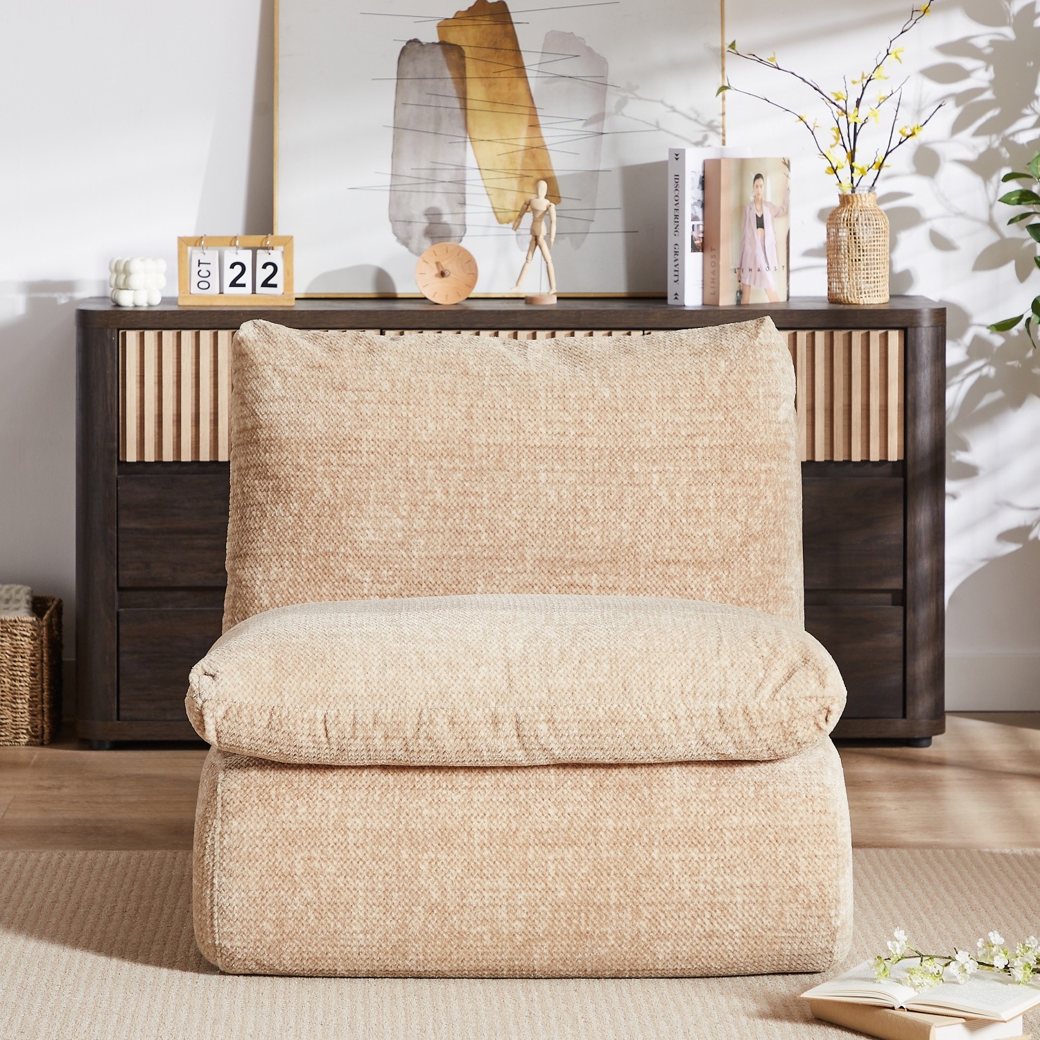 Large Bean Bag Chair with Full Compression Armless Floor Lounger Sofa for Adults