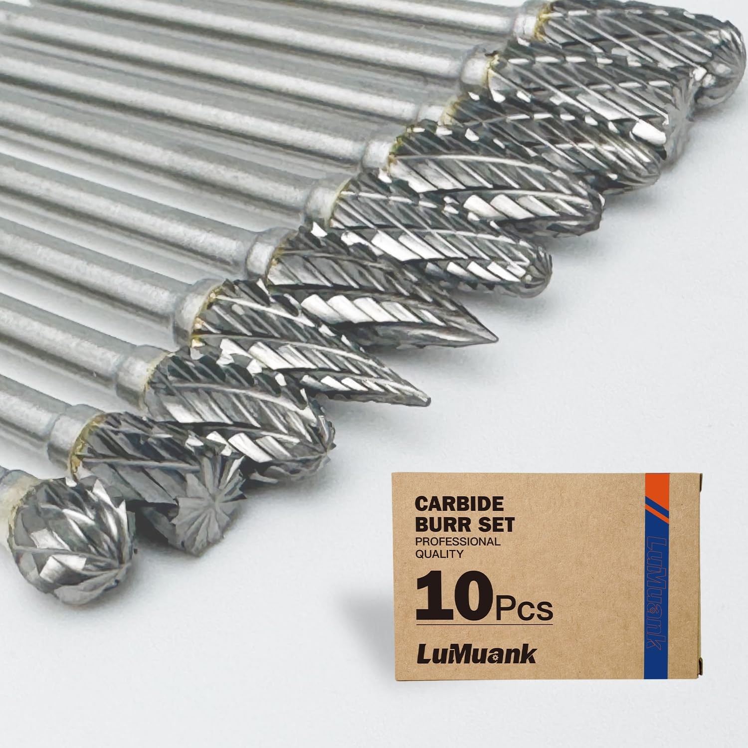 Lumuank 10Pcs Carbide Burr Bits Set Compatible Dremel 1/8 Rotary Tool Bits