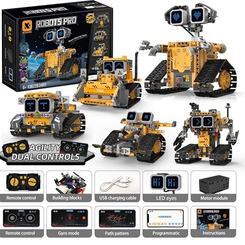 5-in-1 Robot Building Kit for Kids 6-12, STEM Coding Robot Toy with App & Remote