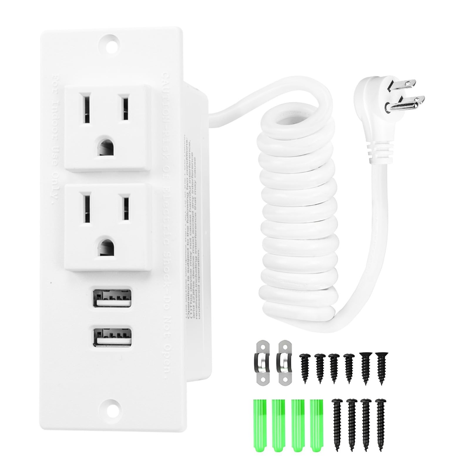 White InDrawer Outlet Kit Two AC 15Amp Outlets USB Ports ETL Listed Safe