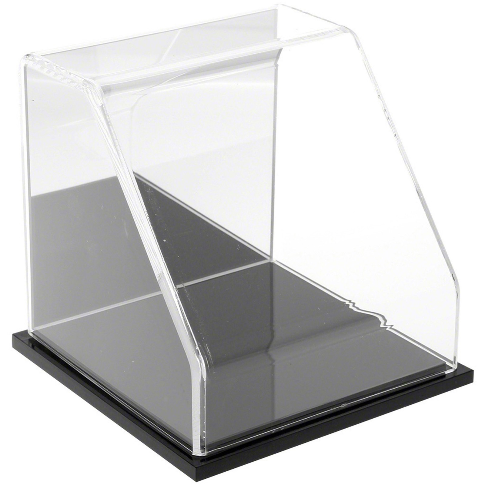 Plymor Clear Acrylic Slant Front Case w/ Black Base (Mirror Back), 6" x 6" x 6"