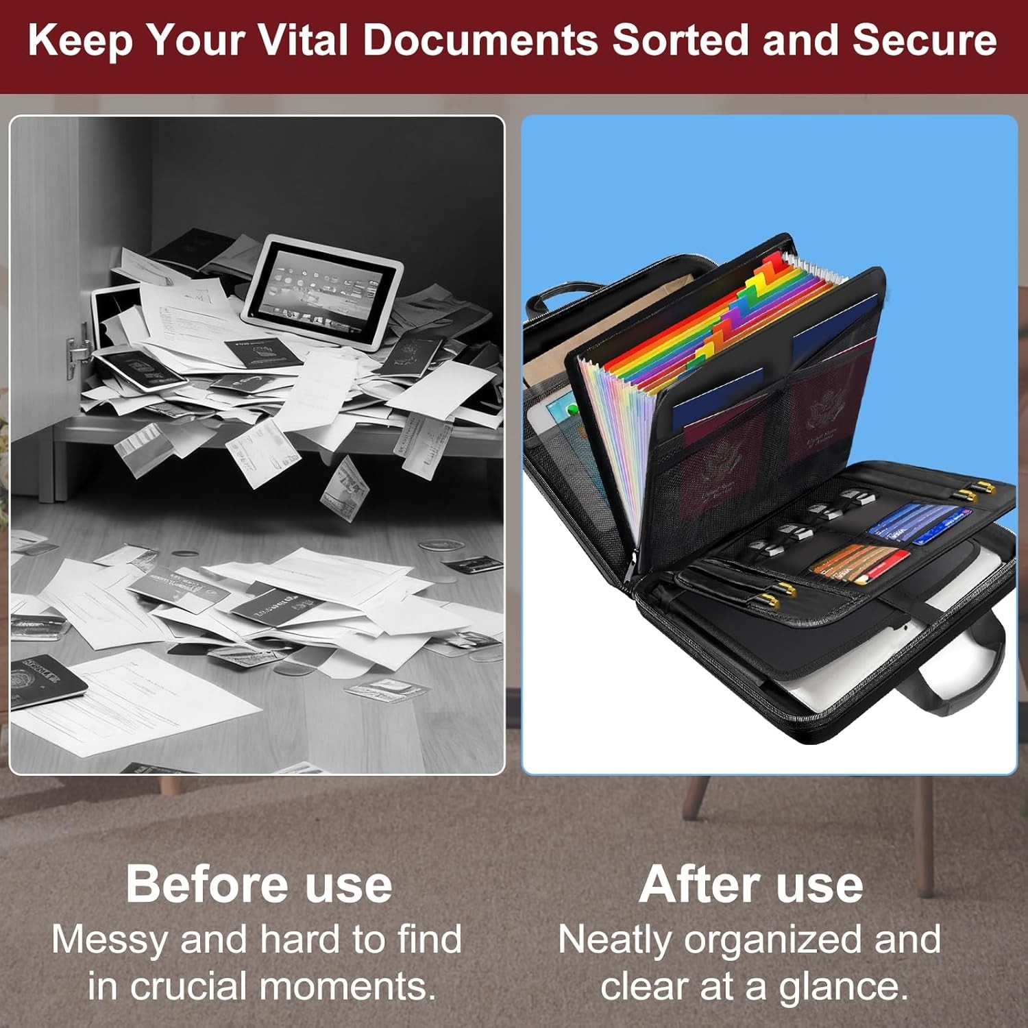 Secure Hard-Shell Fireproof Document Box with Combination Lock - 42 Compartments