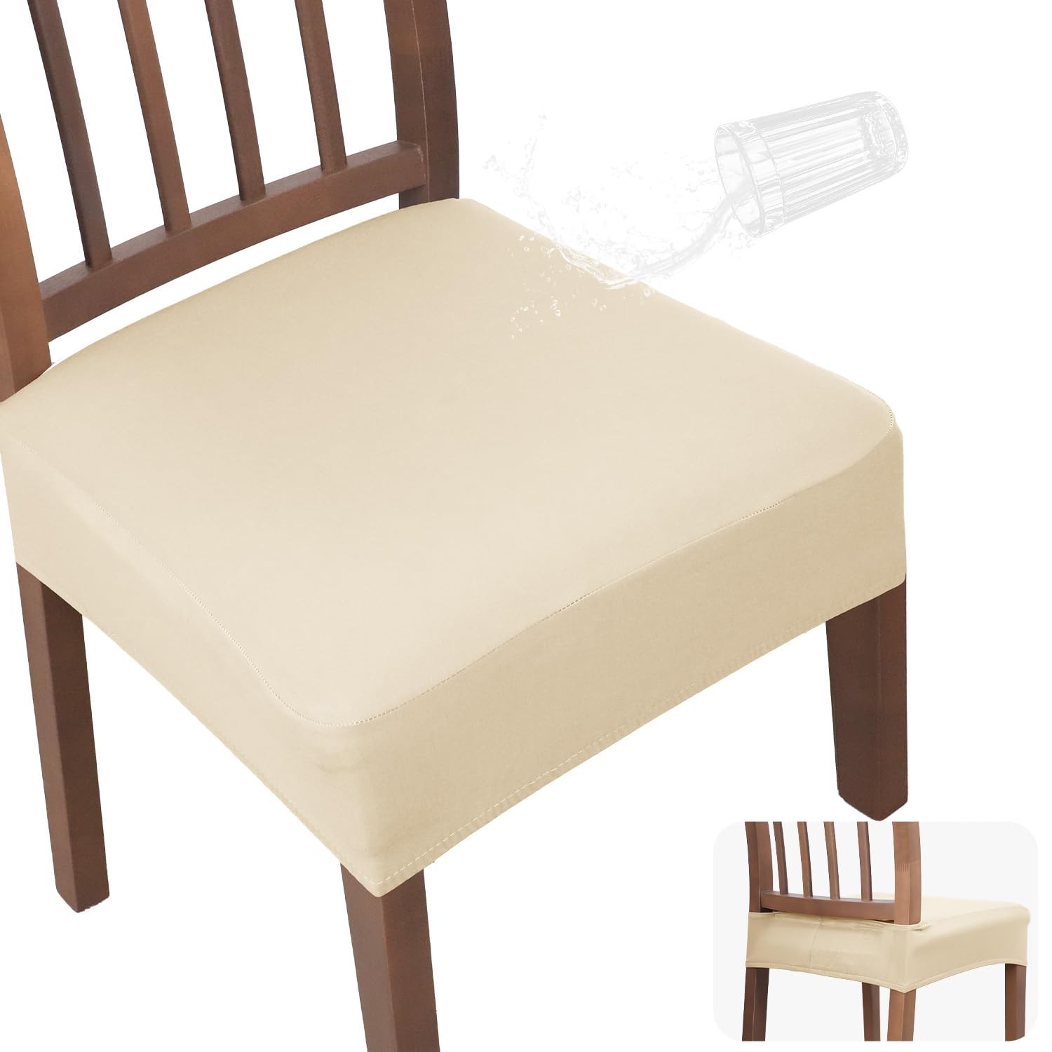 JQinHome Waterproof Dining Chair Seat Covers Set of 2 | Soft 2PC, Beige