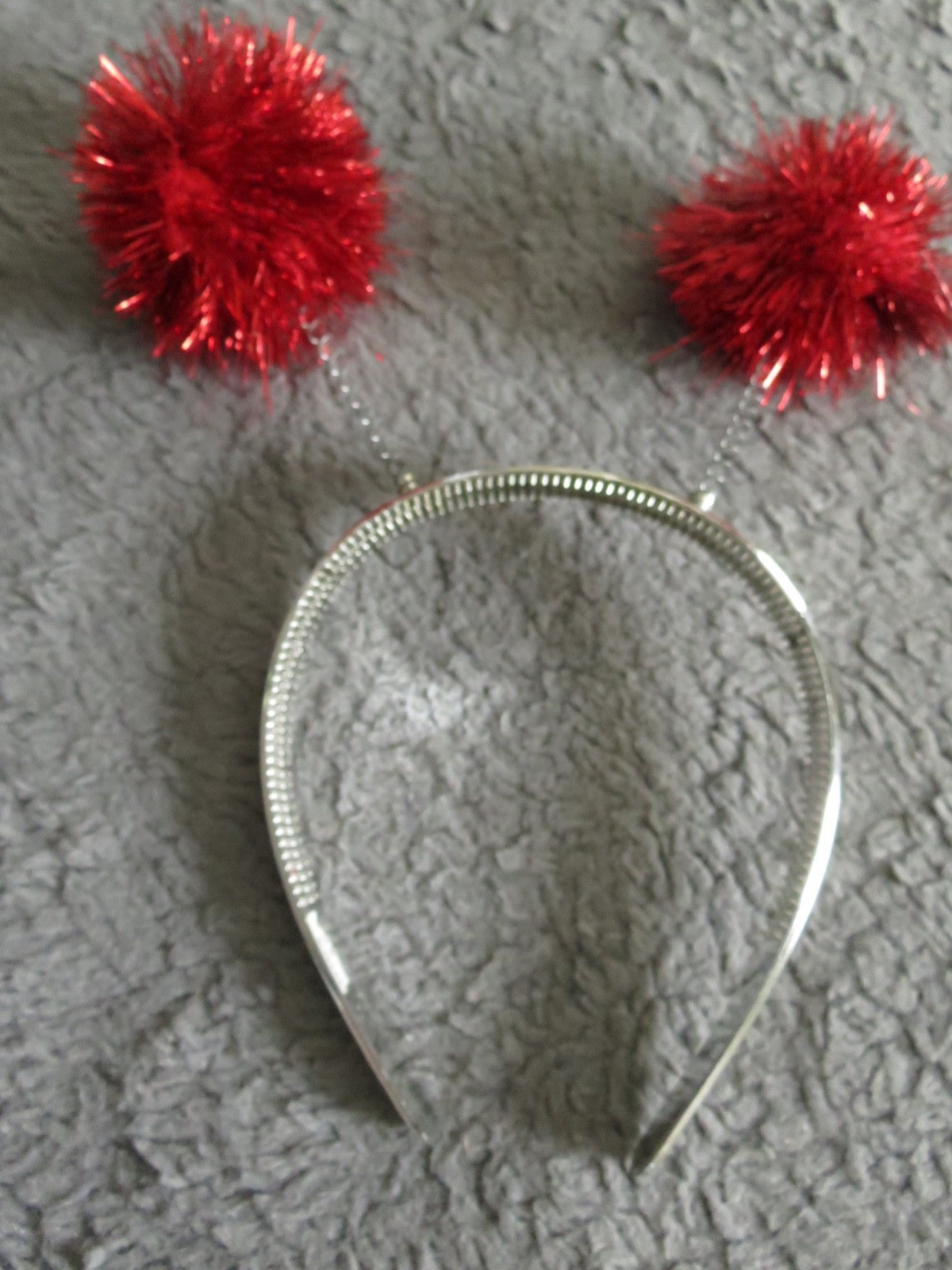 NEW SHINY SILVER HEADBAND WITH RED TINSEL BALLS