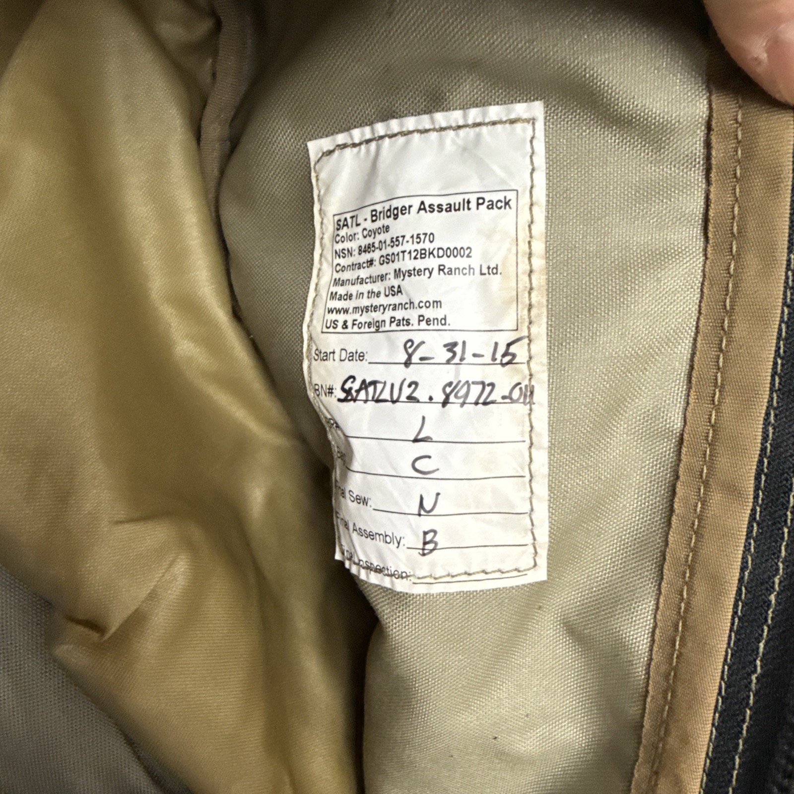 DISCONTINUED Government Contract Mystery Ranch SATL BVS Pack Coyote Backpack