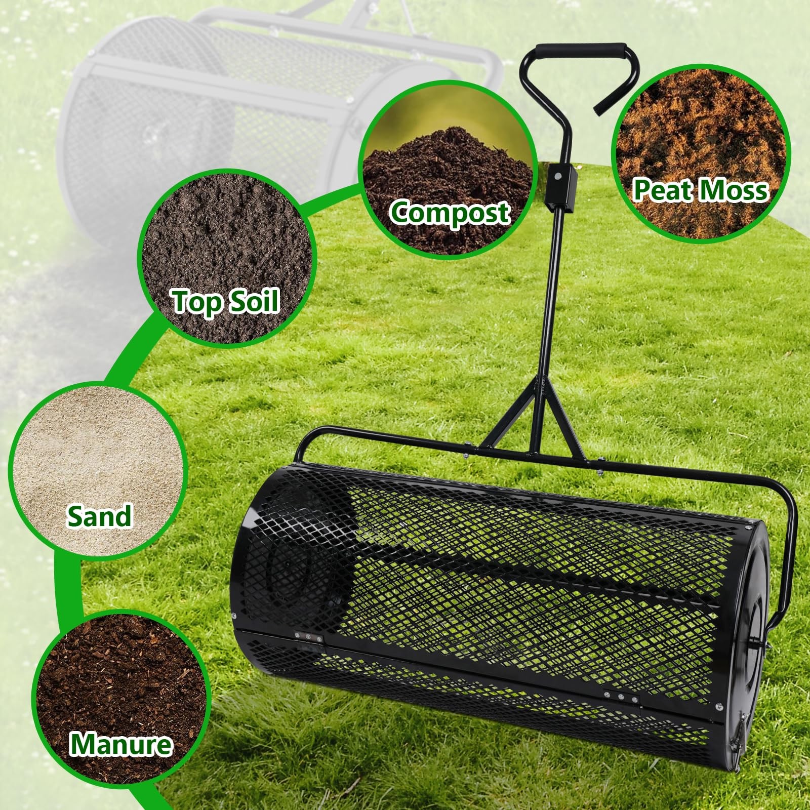 Compost Spreader 44 Inch Push/Tow Peat Moss with 44 Inch, BLACK