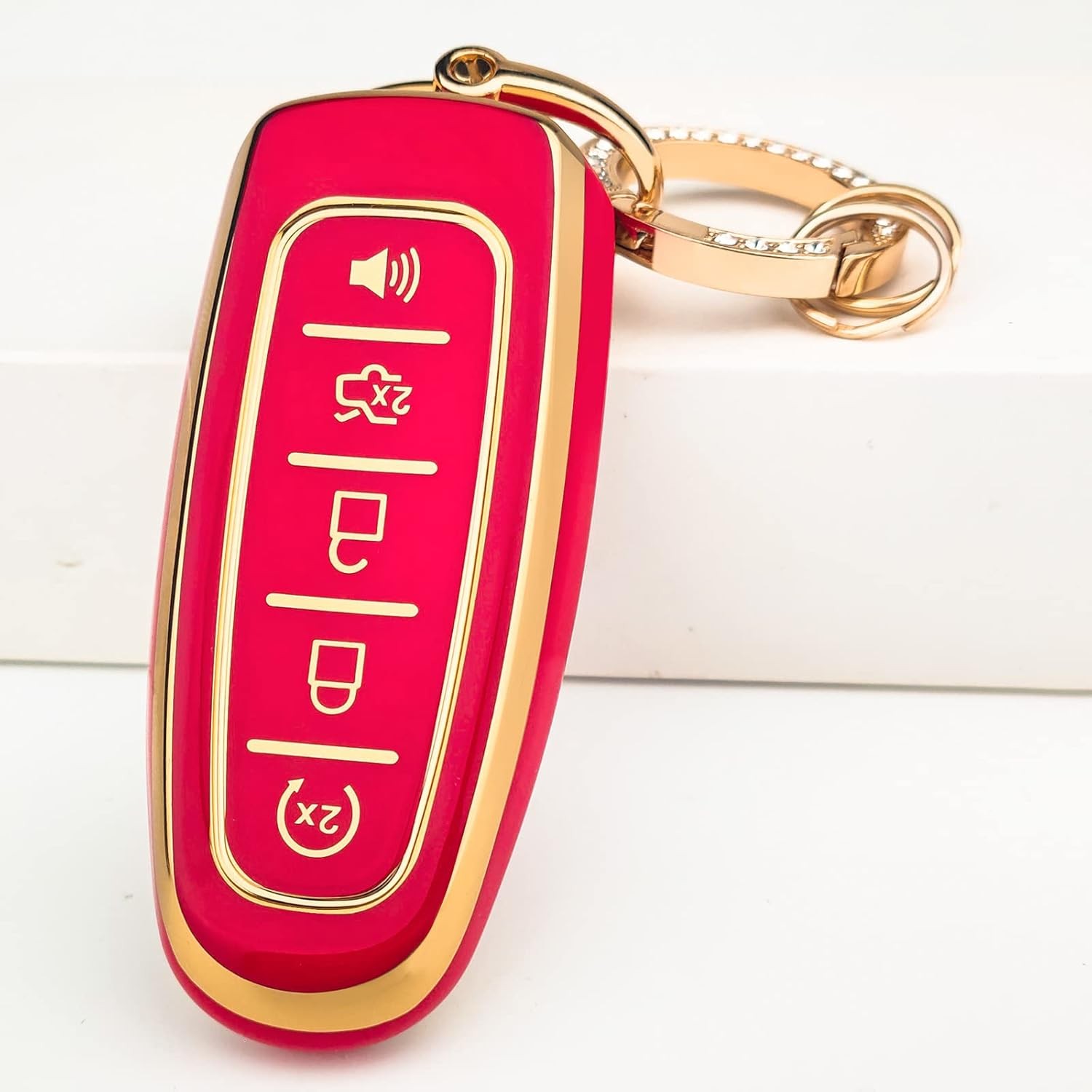 OLLEN TPU Key Fob Cover Fit for Ford C-Max Edge Escape Expedition Red, +Ring