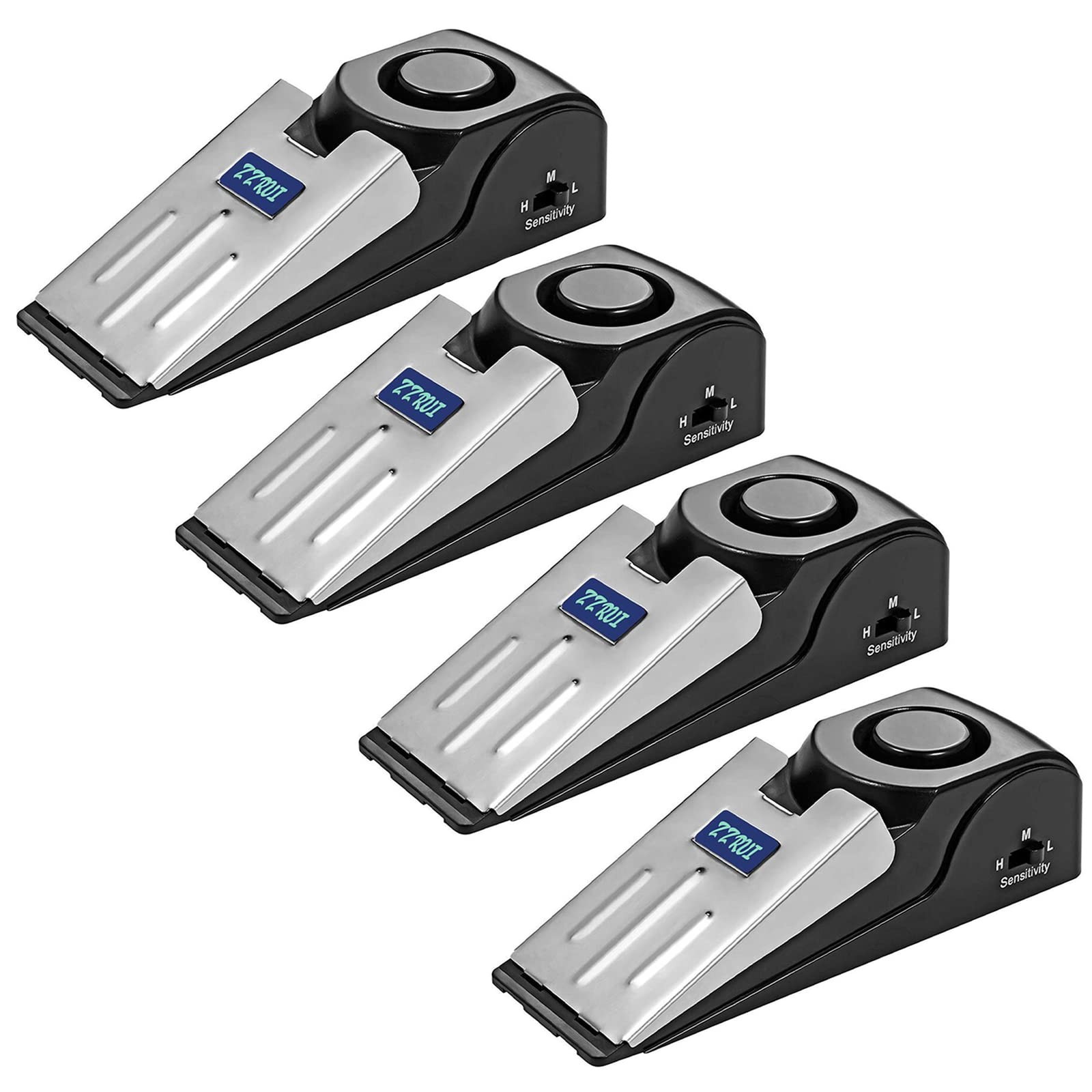 ZZRUI Door Stop Alarm with 120dB Siren, 4 Pack Portable 4 Pack, Black