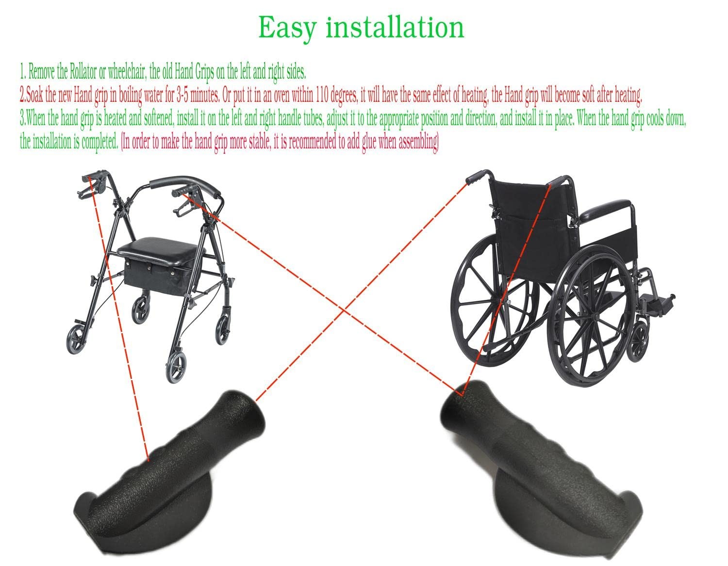 ComsenMed Universal Rollator Hand Grip,Replacement 1.97 inches x 4.8", Black