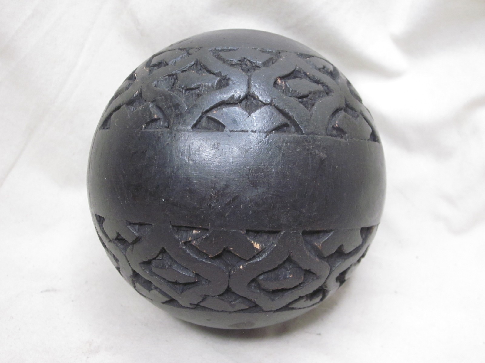 solid hard wooden ball wood orb carved sphere globe 4" dark decorative