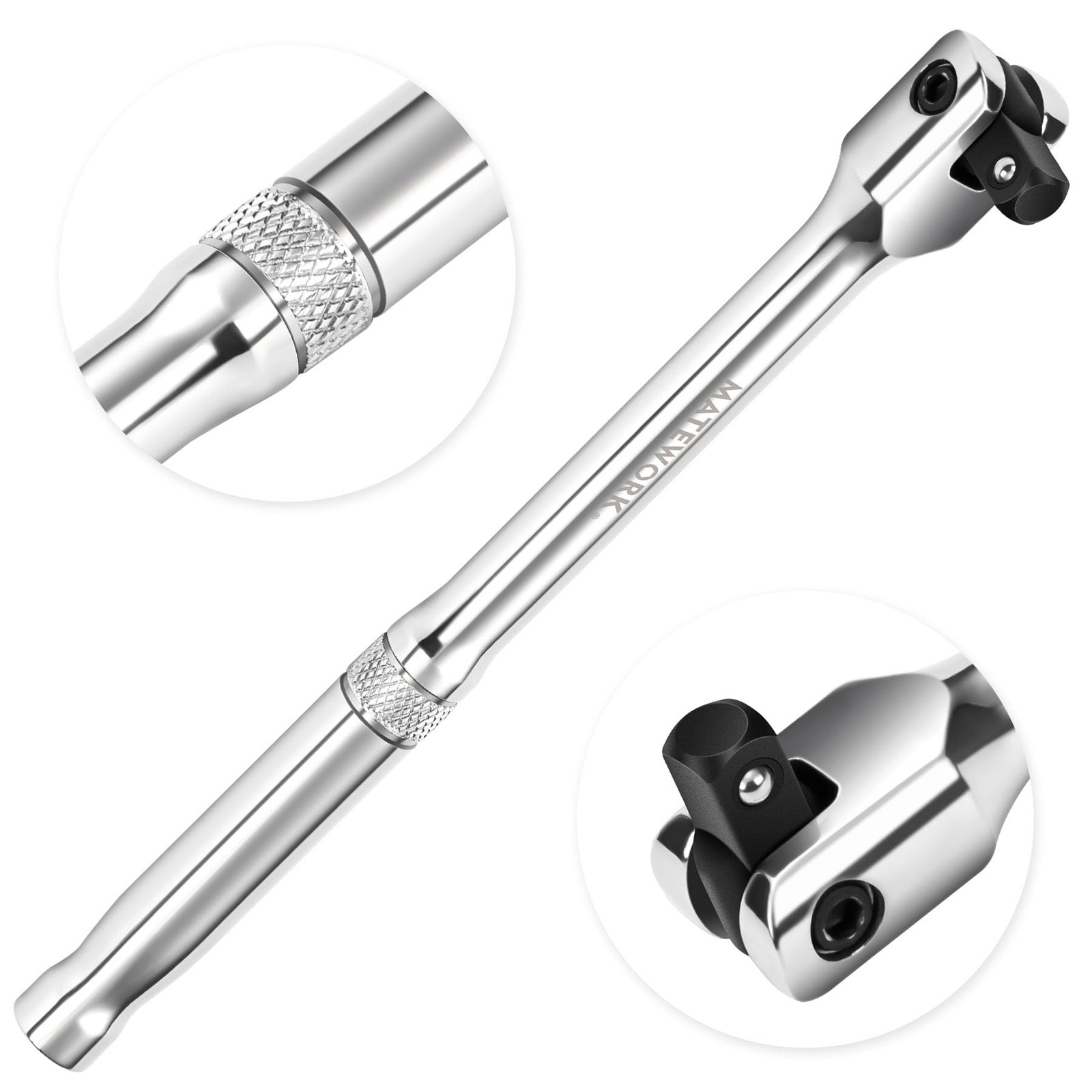 3/8'' Drive Breaker Bar, 10 Inches Long Extension Breaker Bar with 180-Degree...