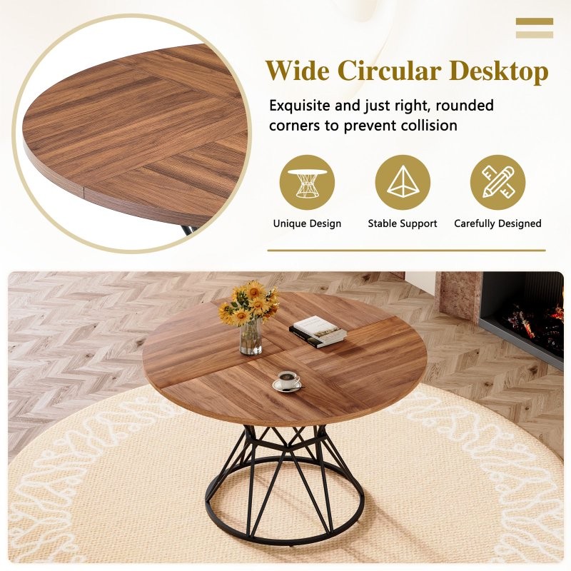 Round Dining Table Circle Table for 4 Kitchen Table MDF Tabletops Metal Brackets